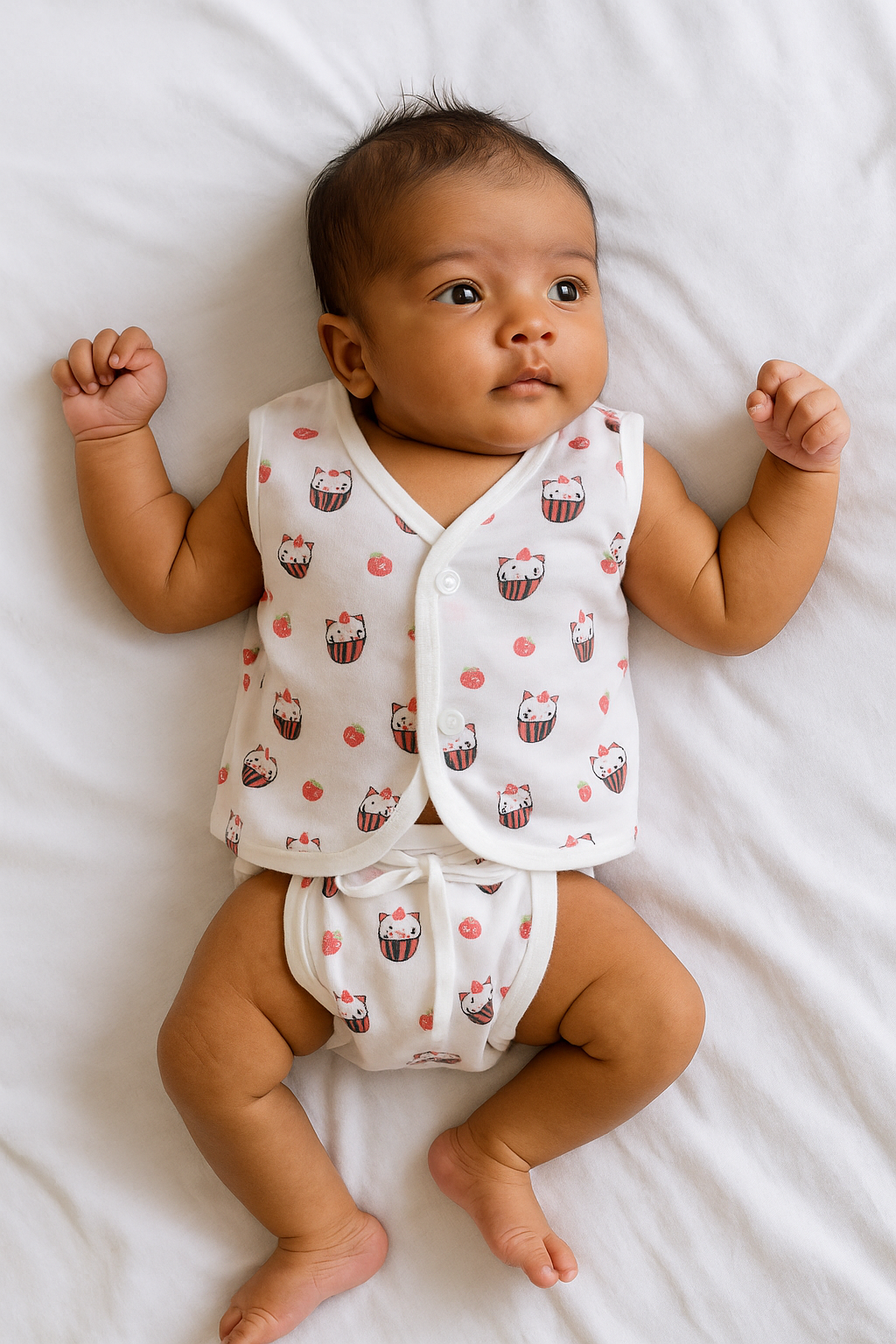 Sleeveless Jabla & Nappy Set Strawberry Kitty (Preemie & 0-3M)